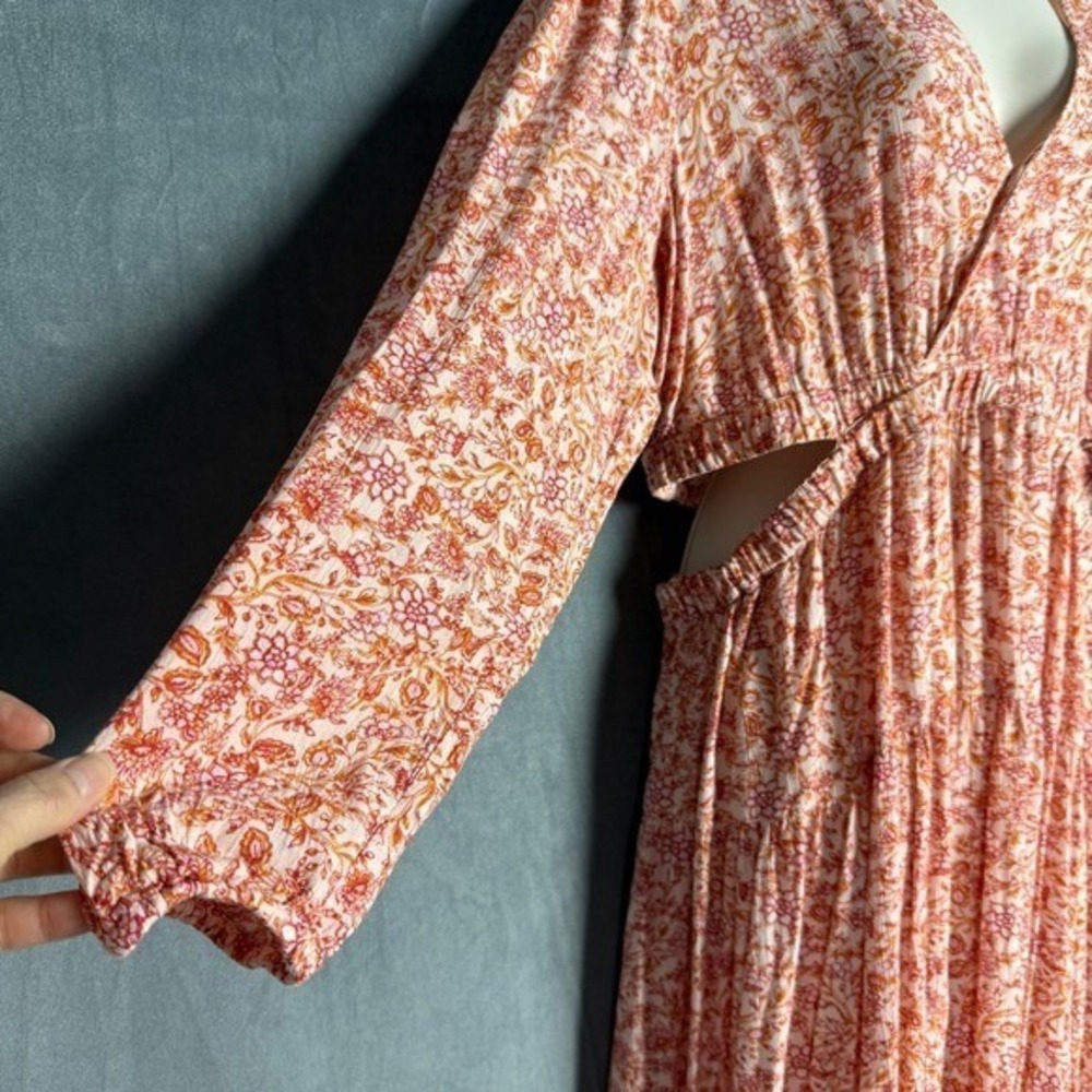 Old Navy Peach Floral Print Maxi Dress Cutout Waist XL Spring Resort Vacation - Picture 6 of 16